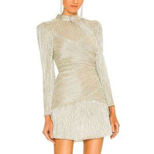 Saylor Saydee Mini Dress Beige Platinum Metallic Mock Neck Long Sleeve Sz Large
